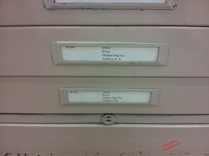 A few of the drawers filled with outline maps at the AGSL.