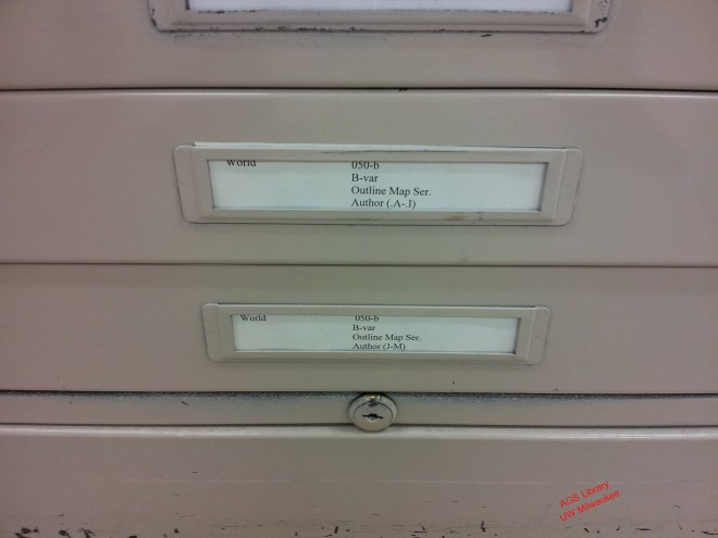 A few of the drawers filled with outline maps at the AGSL.